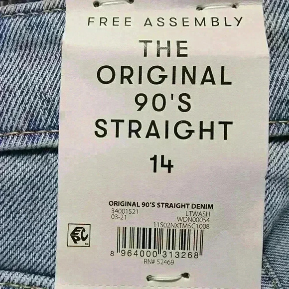 Free Assembly Womens Jeans 14, 16, 20 Original 90'S Denim Straight Leg High Rise - Picture 9 of 12